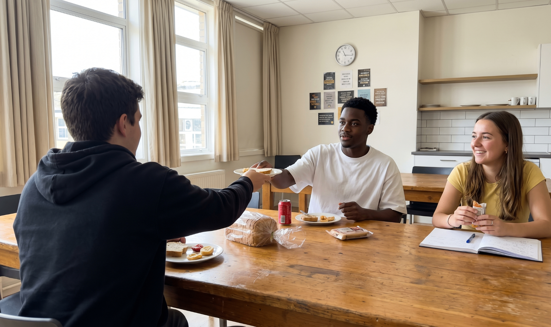 Cliënten en begeleiders aan tafel